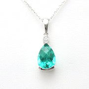 Front View Silver Created Pariaba Garnet 3ct Tear CZ Necklace