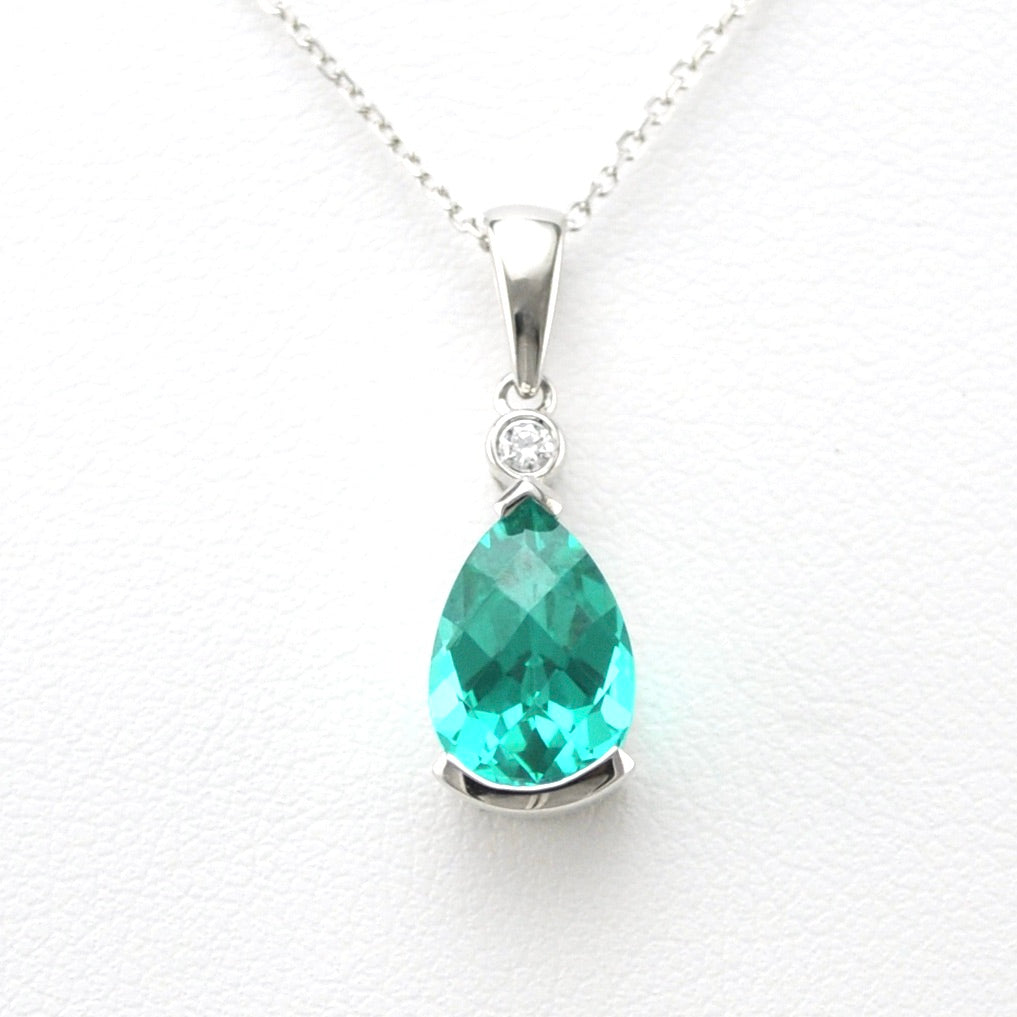 Front View Silver Created Pariaba Garnet 3ct Tear CZ Necklace