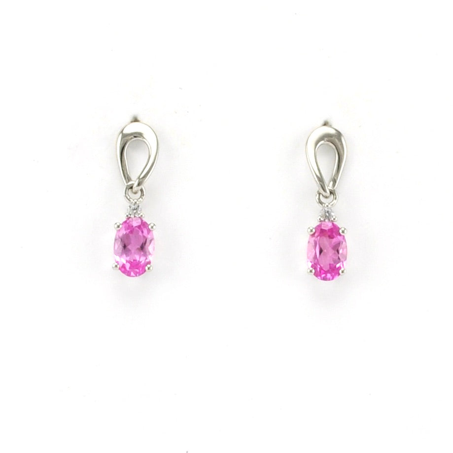 Front View Silver Created Pink Sapphire 1ct Cubic Zirconia Earrings