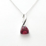 Front View Silver Created Ruby 1.3ct Trillion Necklace