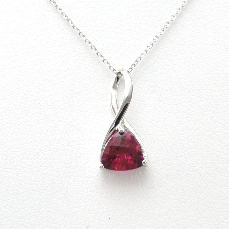 Front View Silver Created Ruby 1.3ct Trillion Necklace