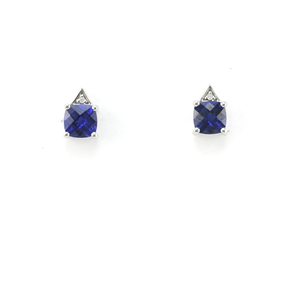 Front View Silver Created Sapphire 1.2ct Square CZ Earrings