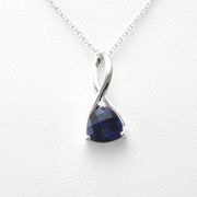 Front View Silver Created Sapphire 1.4ct Trillion Necklace