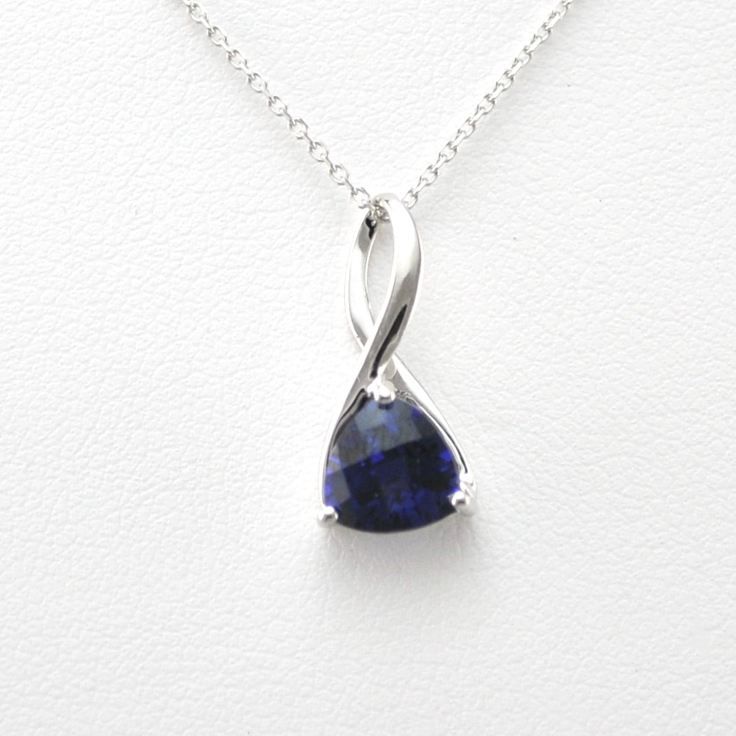 Front View Silver Created Sapphire 1.4ct Trillion Necklace