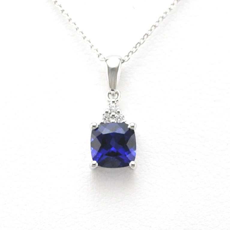 Front View Silver Created Sapphire 1ct Square CZ Necklace