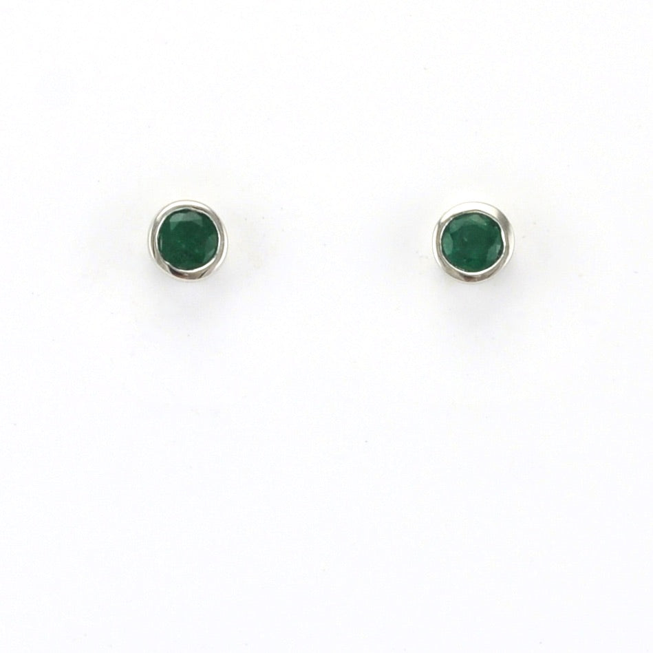 Front View Silver Emerald .5ct 4mm Round Post Earrings