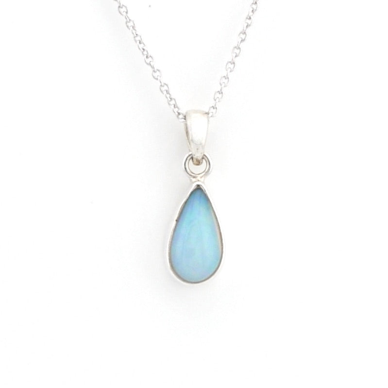 Silver Ethiopian Opal 6x11mm Tear Necklace on white background