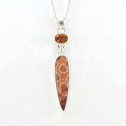 Front View Silver Fossil Coral with Oval Citrine Necklace
