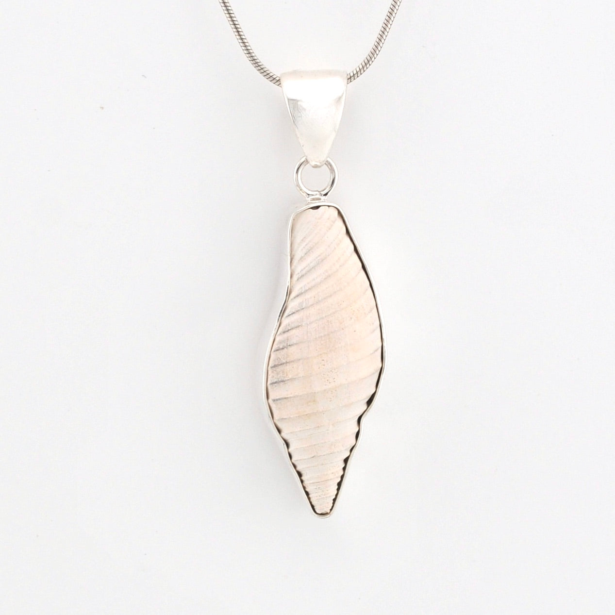 Silver pendant necklace on a white background
