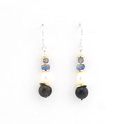 Front View Silver Iolite Kyanite Pearl Dangle Earrings