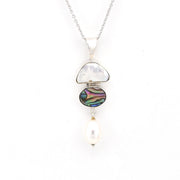 Necklace with a pendant featuring a shell and pearl on a white background