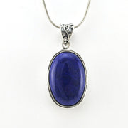 Front View Silver Lapis 16x23mm Oval Bali Pendant