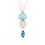 Front View Silver Larimar Druzy Agate Topaz Necklace