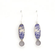 Handmade Silver Lavender Vintage Porcelain Sea Glass Earrings on white background