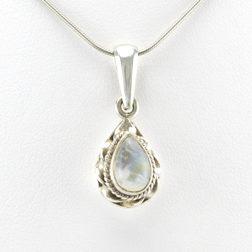 Front View Silver Moonstone 6x9mm Tear Pendant