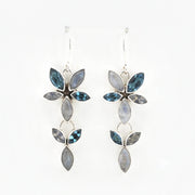 Silver Moonstone Blue Topaz Marquise Earrings on white background
