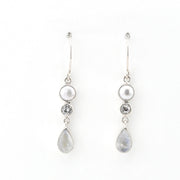 Silver Moonstone White Topaz Pearl Dangle Earring on white background
