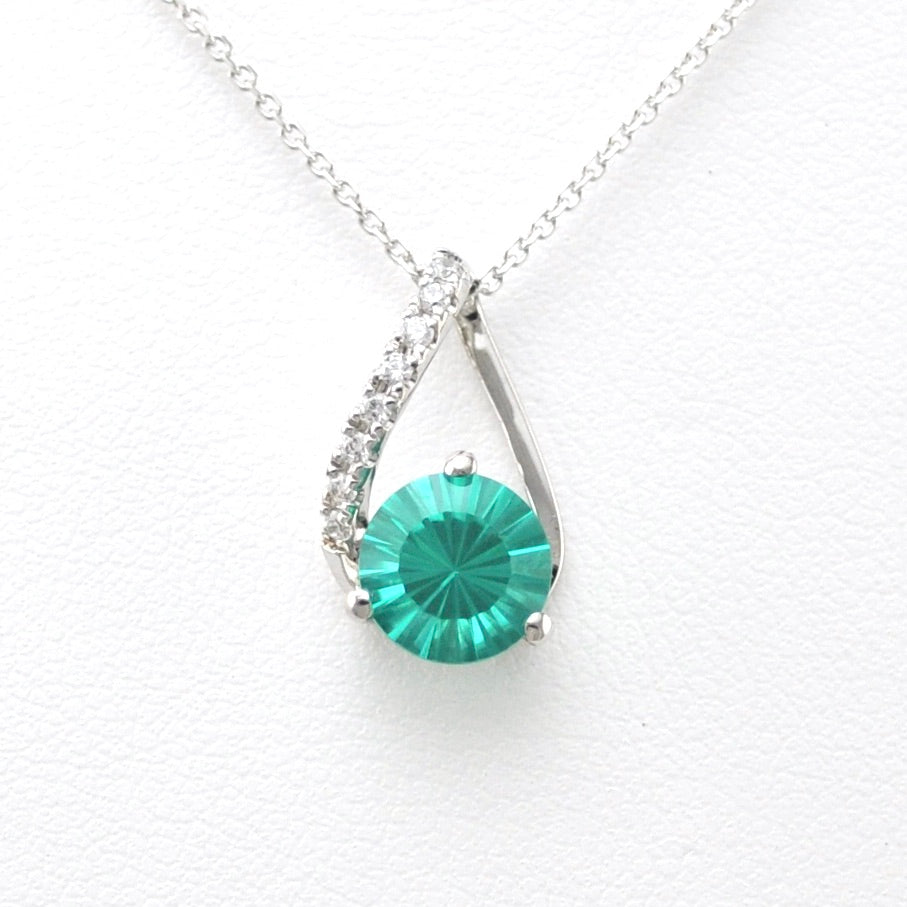 Front View Silver Paraiba Garnet 2ct CZ Necklace