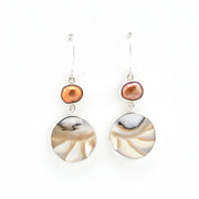Silver Pearl Nautilus Shell Dangle Earrings on white background