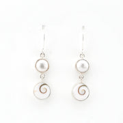 Silver Pearl Shiva Shell Earrings on white background