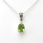 Front View Silver Peridot 6x8mm Oval Necklace