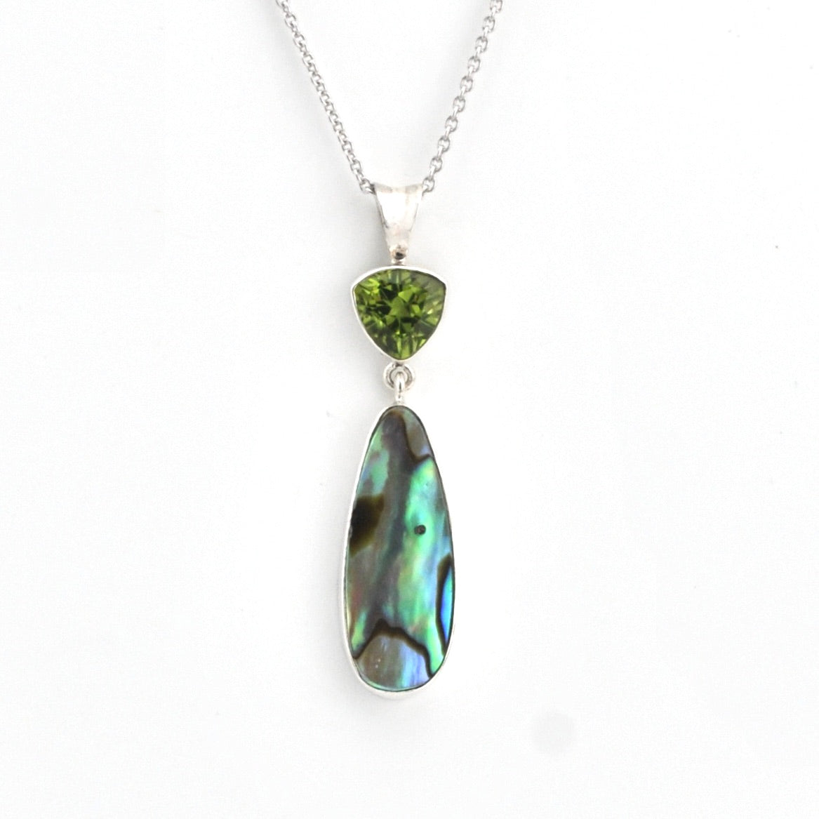 Necklace with two pendant stones on a white background