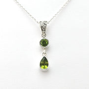 Front View Silver Peridot Round Tear Necklace