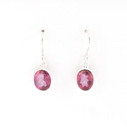 Front View Silver Pink Topaz Oval Bezel Dangles Earrings