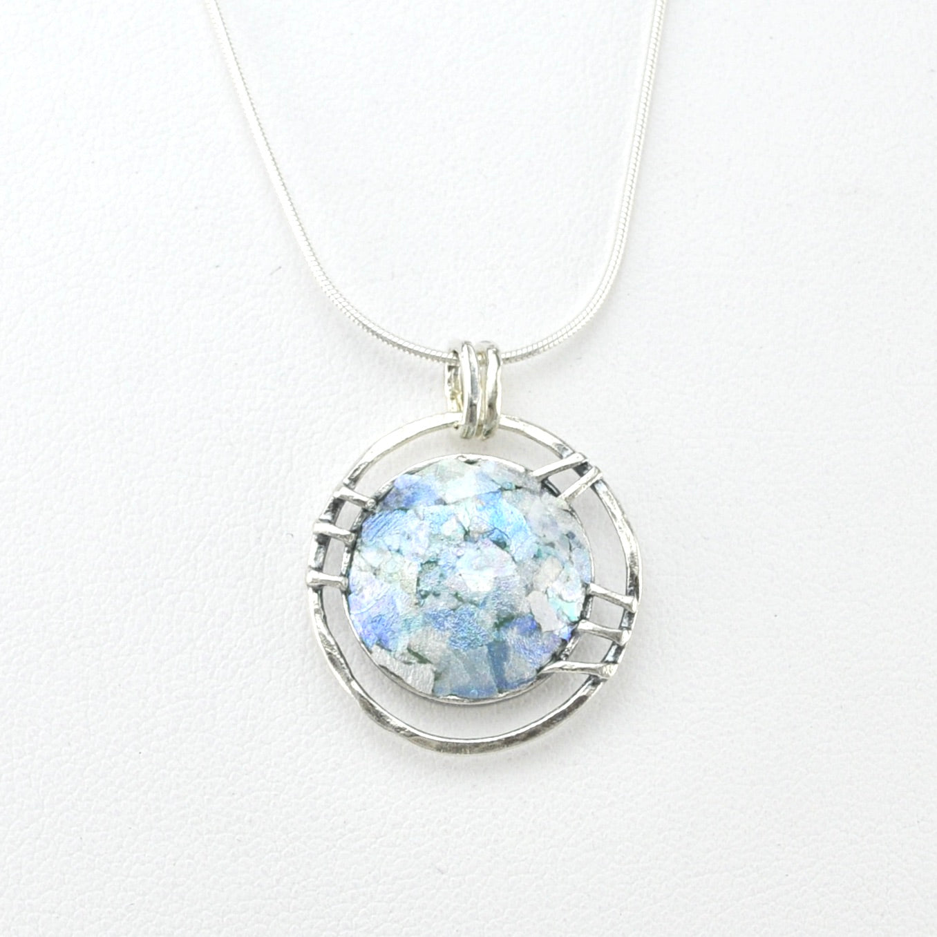 Front View Silver Roman Glass Round Necklace