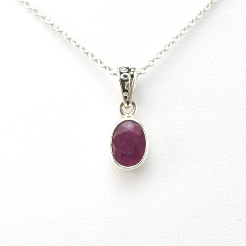 Front View Silver Ruby 6x8mm Oval Necklace