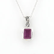 Silver Ruby 6x8mm Rectangle Bali Necklace on white background
