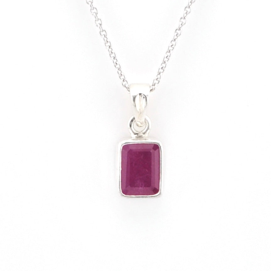 Silver Ruby 6x8mm Rectangle Necklace on white background