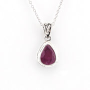 Silver Ruby 7x9mm Tear Bali Necklace on white background
