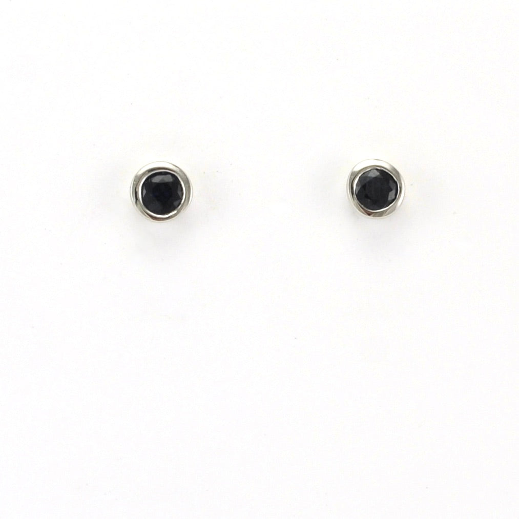 Front View Silver Sapphire .6ct 4mm Round Post Earrings