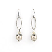 Front View Silver Swarovski Pearl Drop Earrings