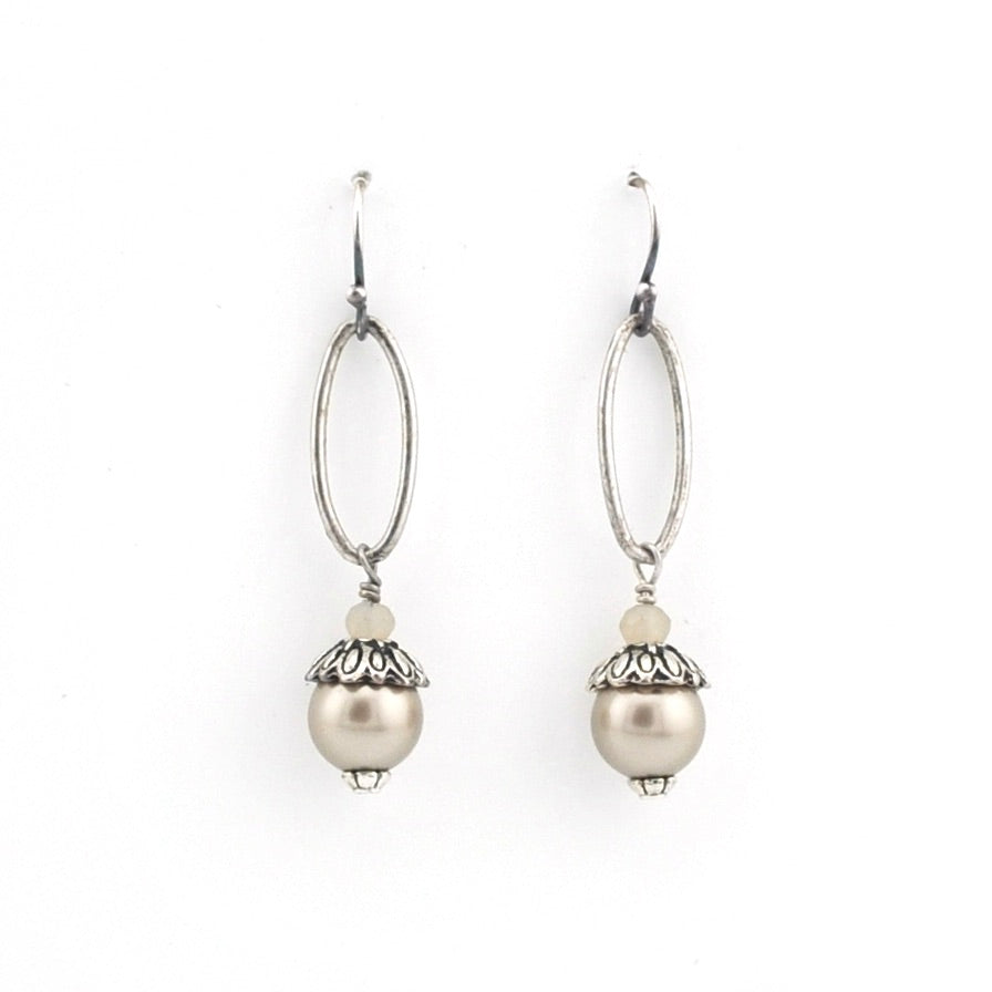 Front View Silver Swarovski Pearl Drop Earrings