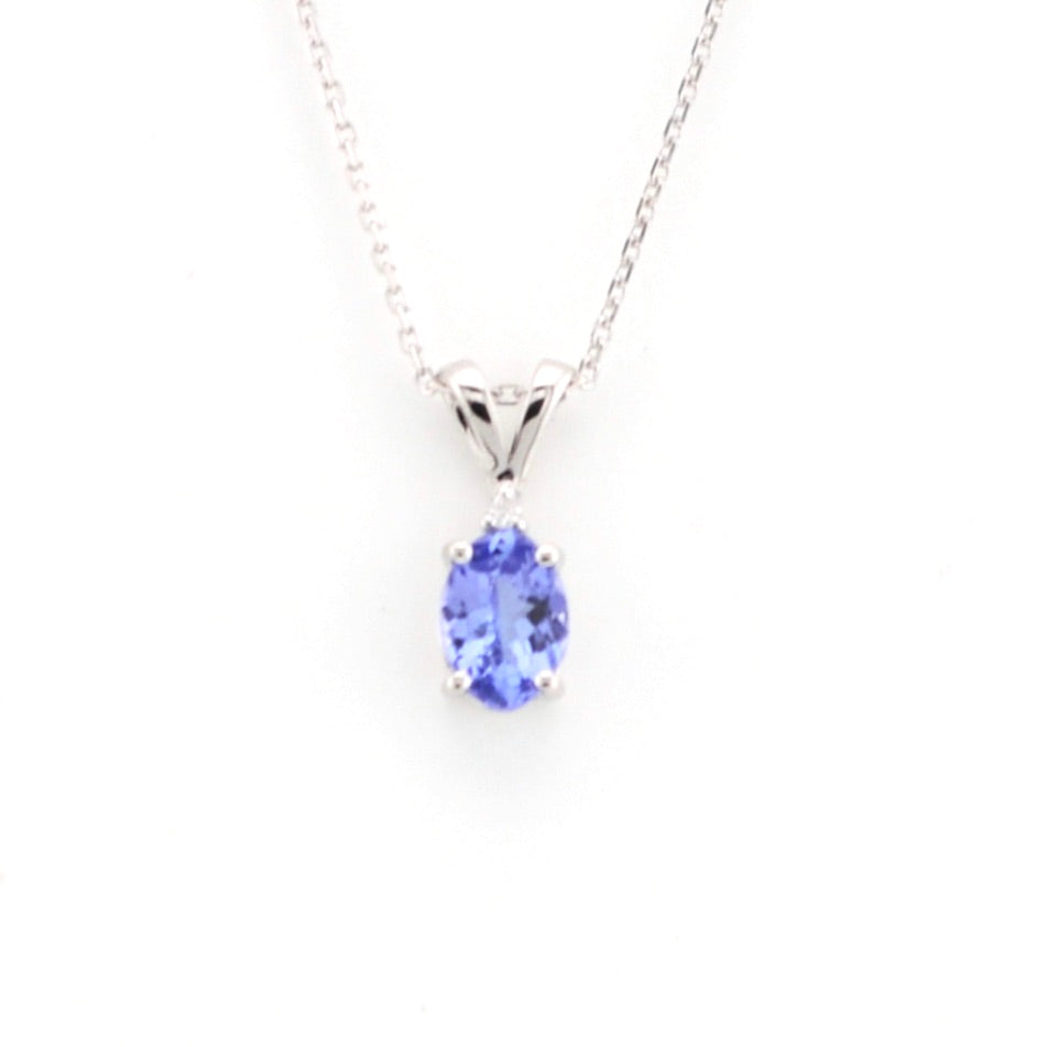 Front View Silver Tanzanite .08ct Diamond .02 Necklace