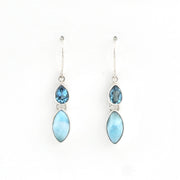 Pair of earrings with blue gemstones on a white background