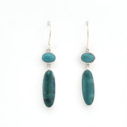 Silver Turquoise Long Oval Dangle Earrings on white background