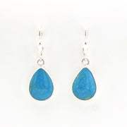 Teardrop-shaped blue earrings on a white background
