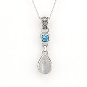 Front View Sterling Silver Blue Topaz Moonstone Bali Necklace