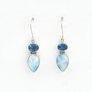 Silver Blue Topaz Oval Larimar Tear Earrings
