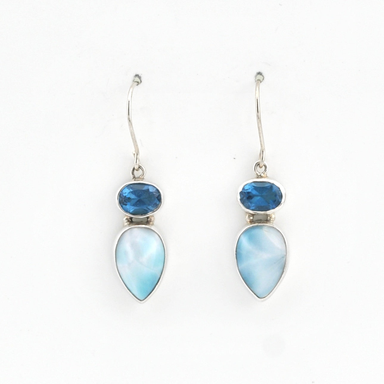 Silver Blue Topaz Oval Larimar Tear Earrings