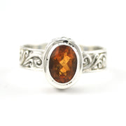 Front View Sterling Silver Citrine 6x8mm Oval Swirl Band Ring