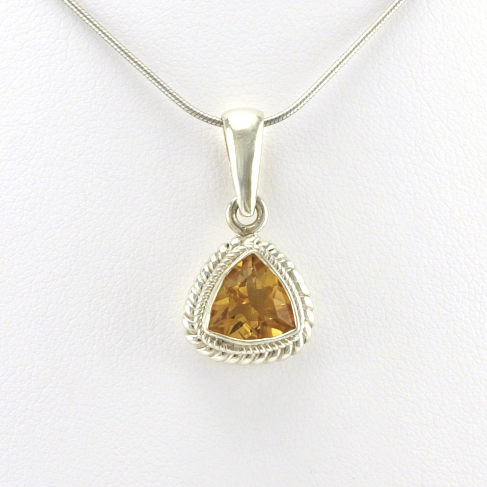 Front View Sterling Silver Citrine 9mm Trillion Pendant