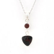 Front View Sterling Silver Garnet Round Trillion Necklace