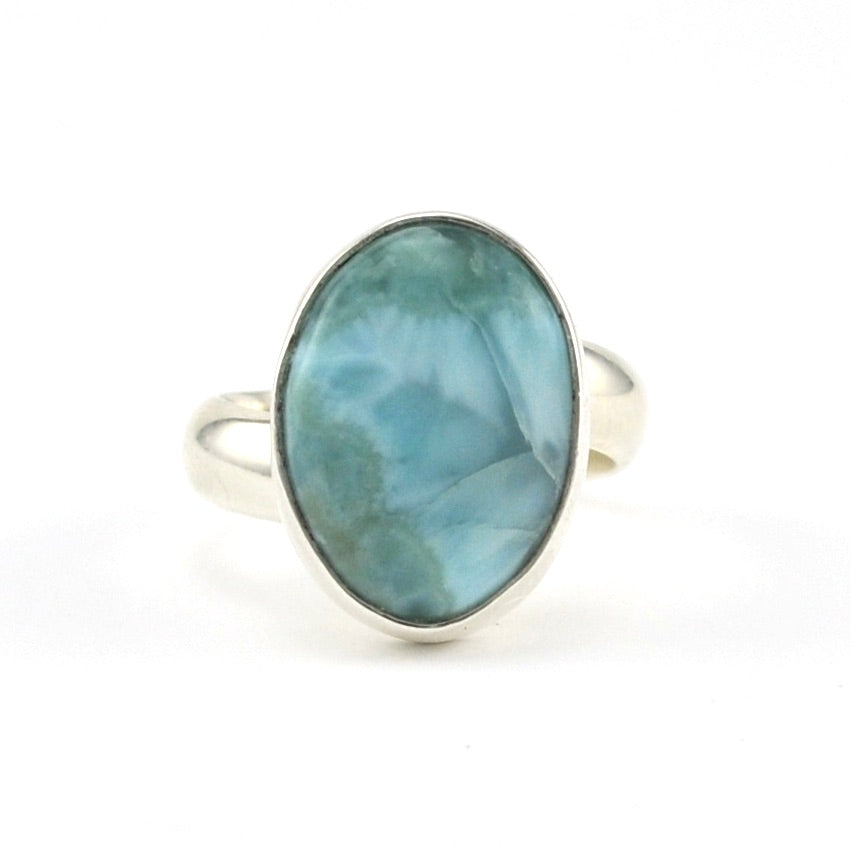 Front View Sterling Silver Larimar Oval Adjustable Ring