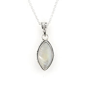 Front View Sterling Silver Moonstone 7x14mm Marquise Bali Necklace