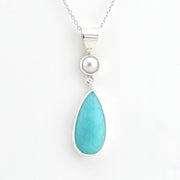 Sterling Silver Pearl Amazonite Tear Necklace on white background