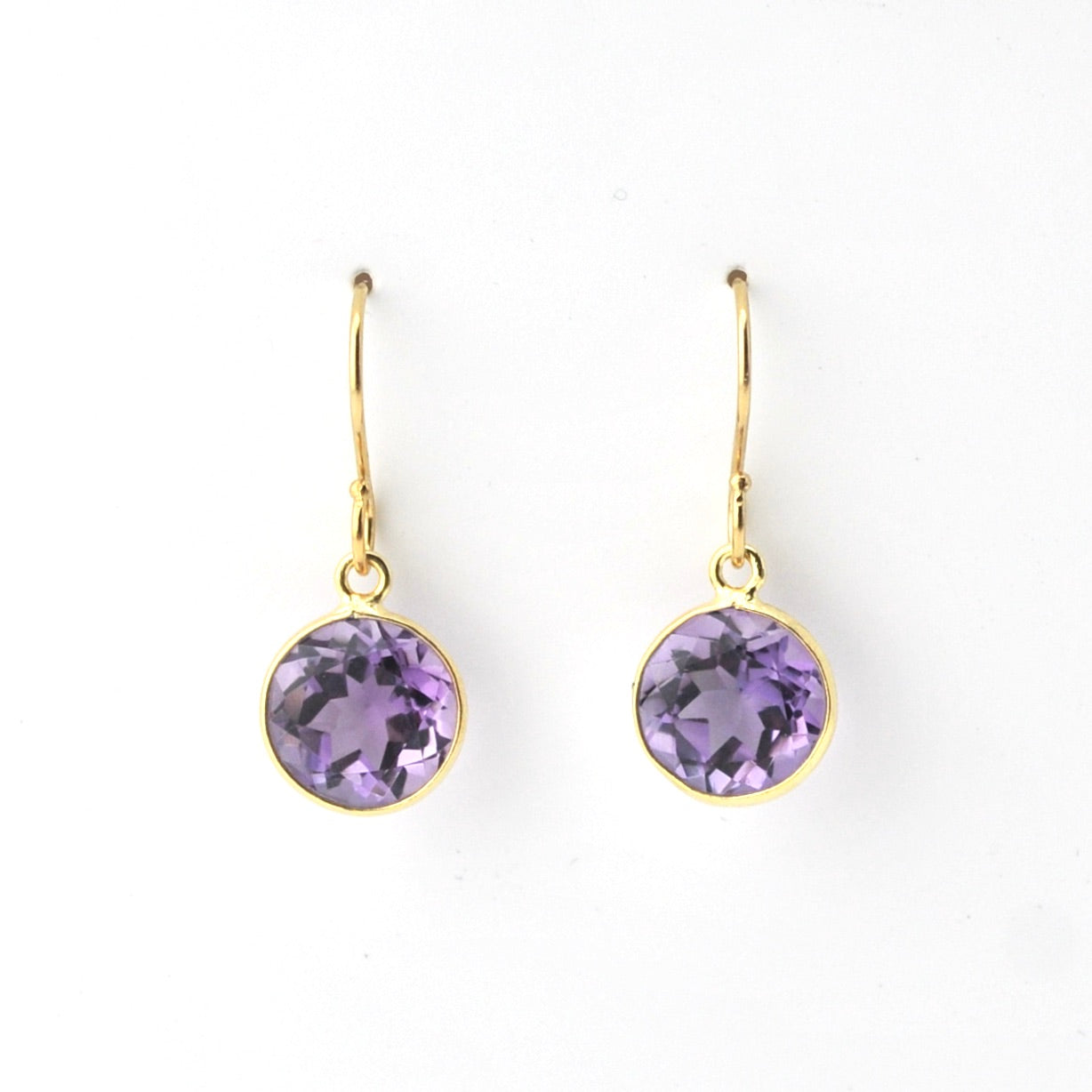 Front View Vermeil Amethyst Bezel Dangles